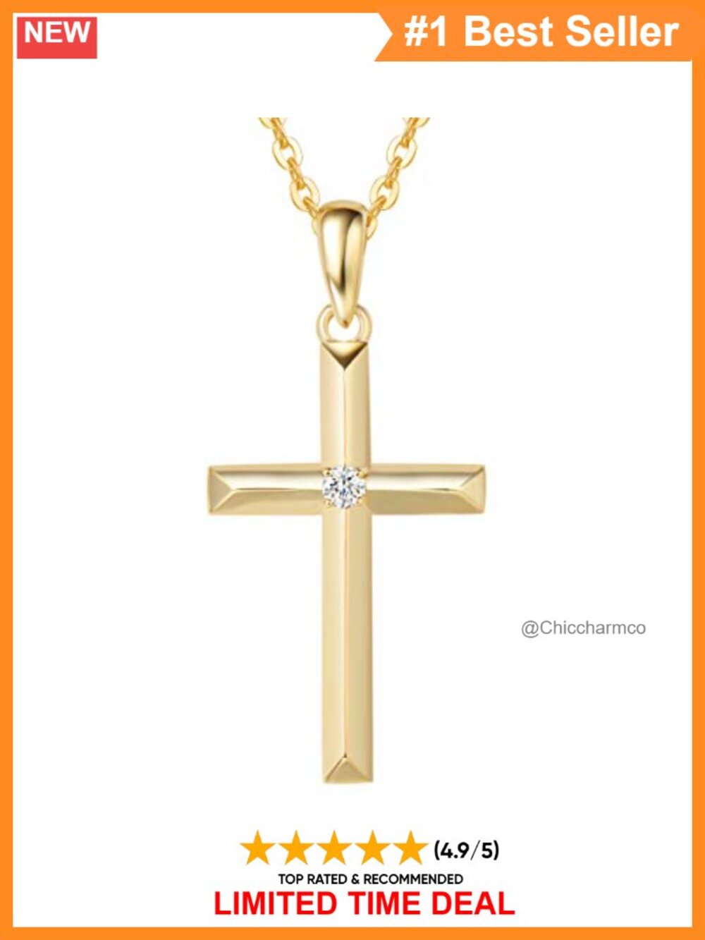 14k Solid Gold Diamond Cross Pendant Necklace 0.025cttw 16+2 Extender